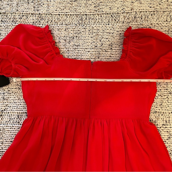 Tahari ASL Puff Sleeve Mini Dress Ruched Bodice in Grenadine Red Size 2, NWT - Picture 5 of 7